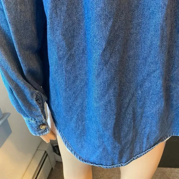 VTG Y2K Casey & Max Cotton Denim Button Up Shirt Leaf Floral Embroidery Women M - Picture 7 of 7